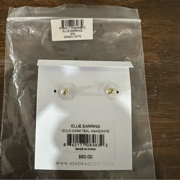 Kendra Scott Ellie 14K Goldplated Stud Earrings Dark Teal Amzonite - Picture 4 of 5